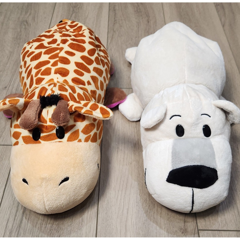 FlipaZoo Reversible Plush 2pc Set Giraffe Hippo Polar Bear Husky Stuffed Animals